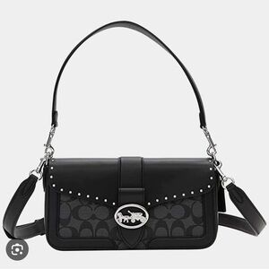 Coach Black and Gray Shoulder Bag with Silver Accents